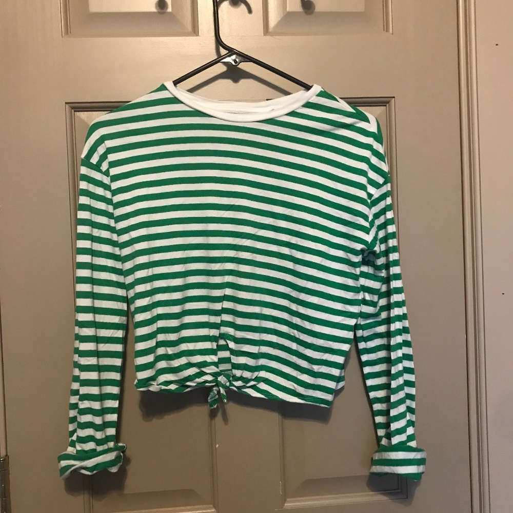 Green and white stripped, tied crop top. worn once
